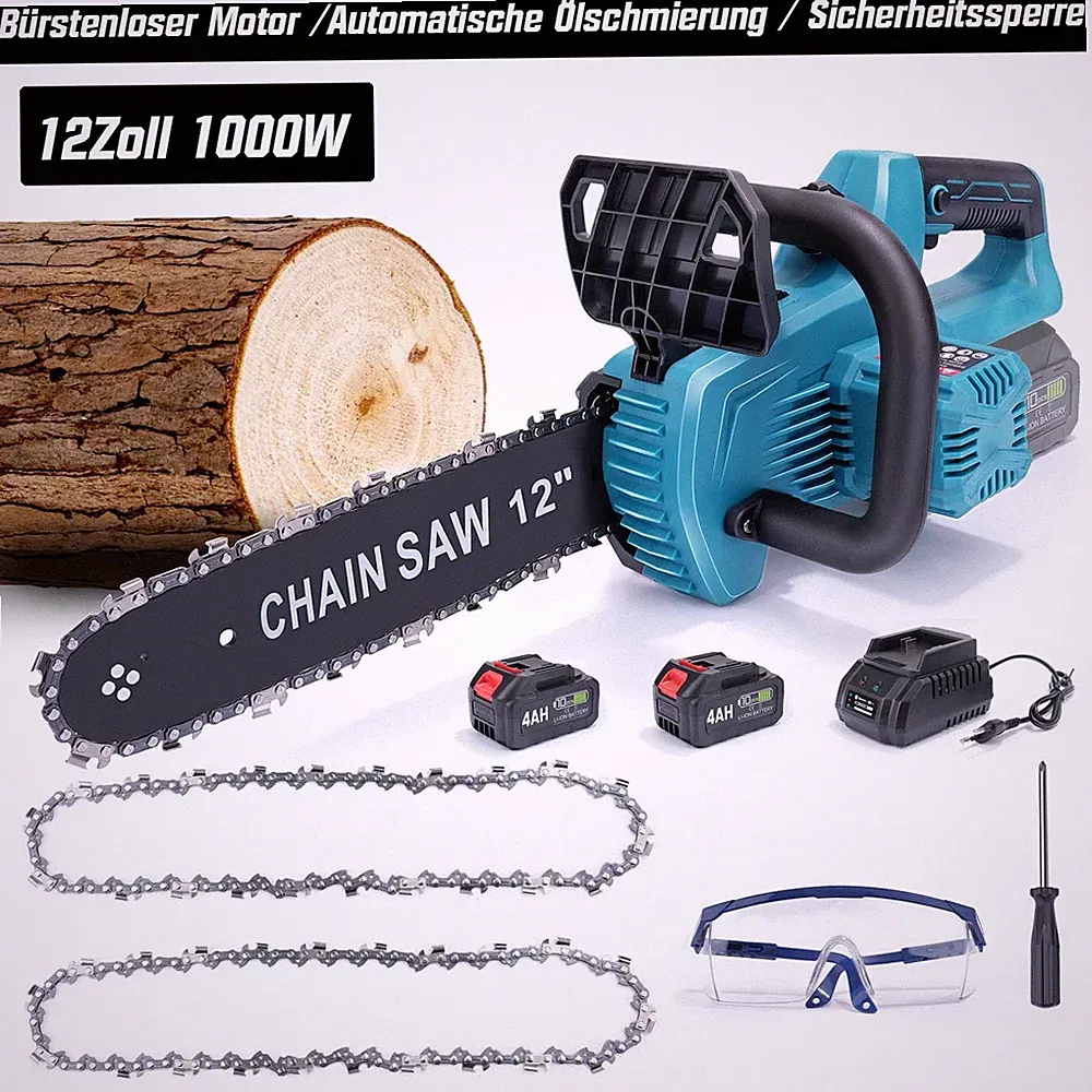 1000W Elektro-Kettensäge 20m/s Kompatibel mit Makita Akku für Gartenholz Äste