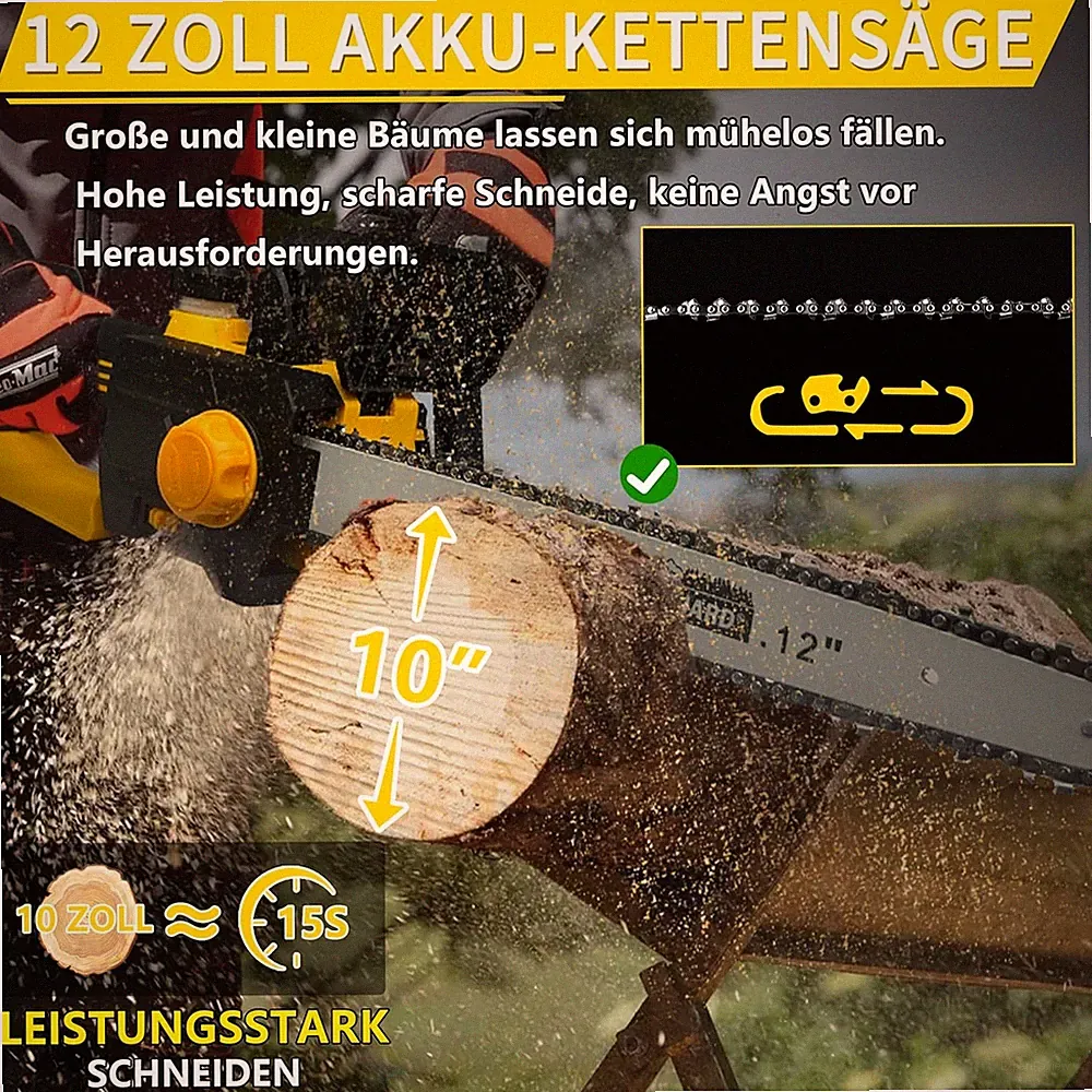 12" Akku-Kettensäge für Makita 18V Adapter 8000mAh Automatischer Öler Ersatzkett
