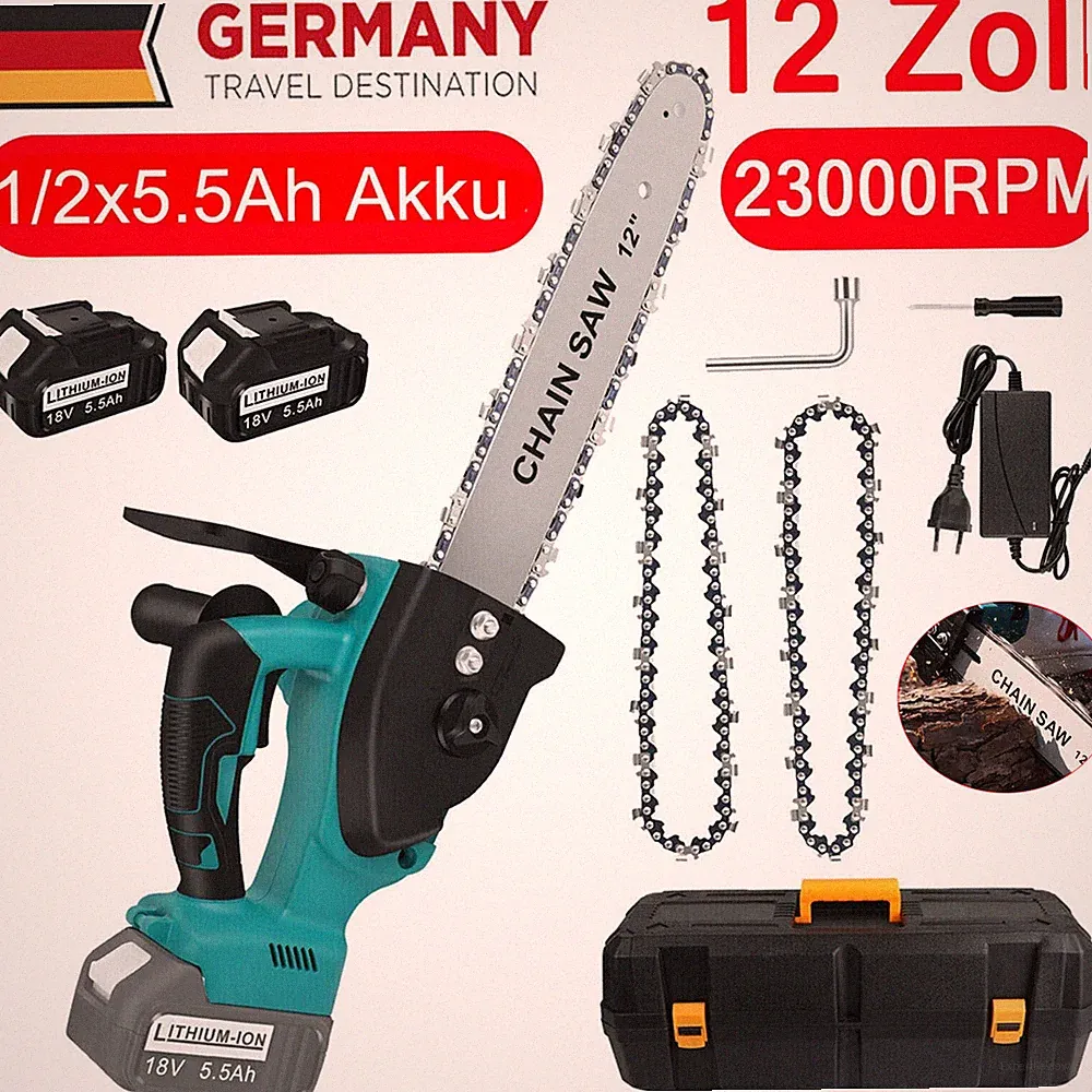 12 Zoll Akku Kettensäge 1/2X 5.5Ah Akku Motorsäge Elektro Kettensägen Für Makita
