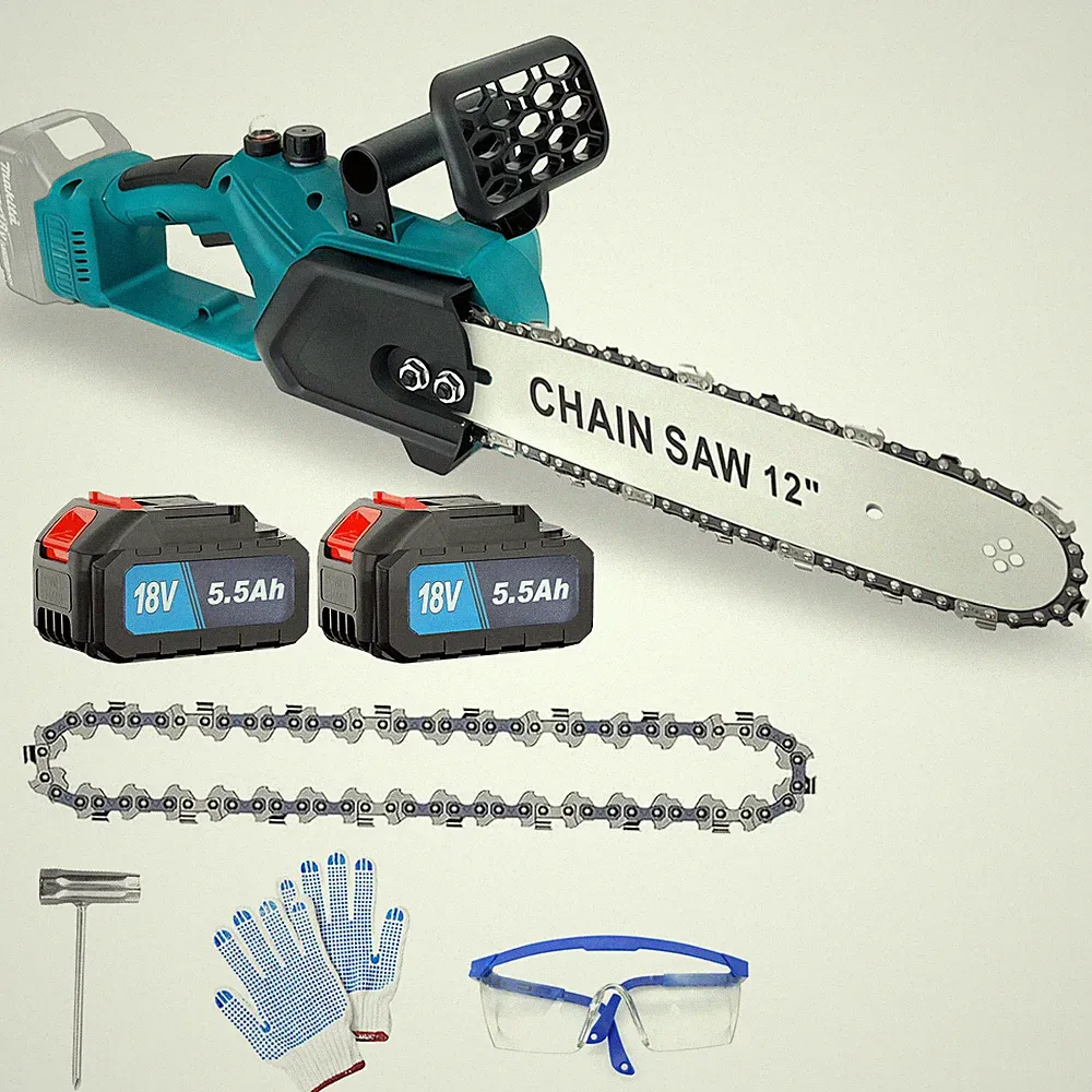 12 Zoll Akku-Kettensäge 400W, 2 Akkus + Ersatzkette, passend Makita 18V