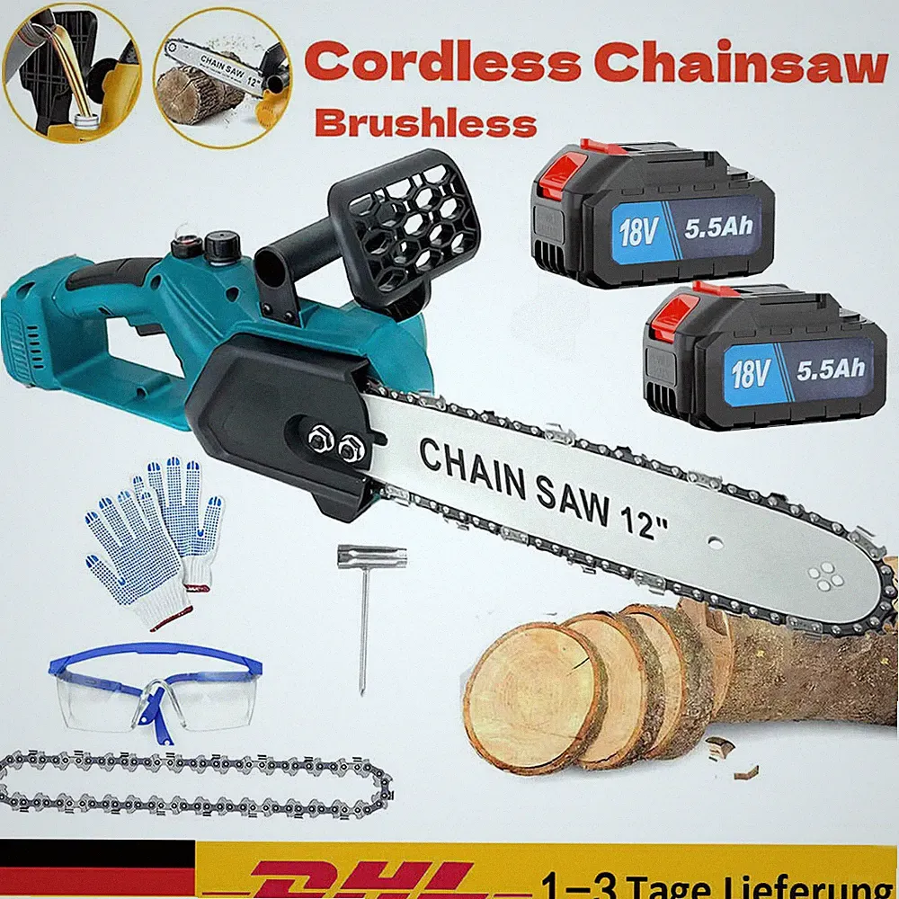 12 Zoll Elektro Kettensäge Akku Motorsäge Baumsäge 2x5.5Ah Akkus Für Makita 18V