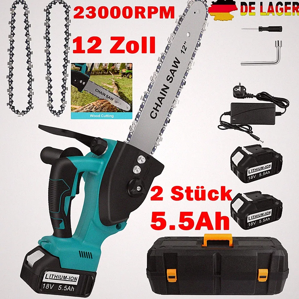 12 Zoll Elektro Kettensäge Akku Motorsäge Baumsäge Für Makita 18V mit 5,5Ah Akku