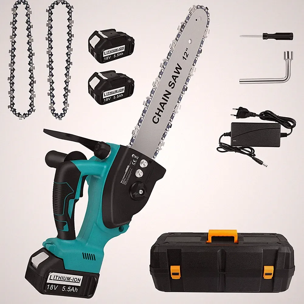12 Zoll Elektro Kettensäge w/ 2x 5,5Ah Akku Handkettensäge Baumsäge für Makita