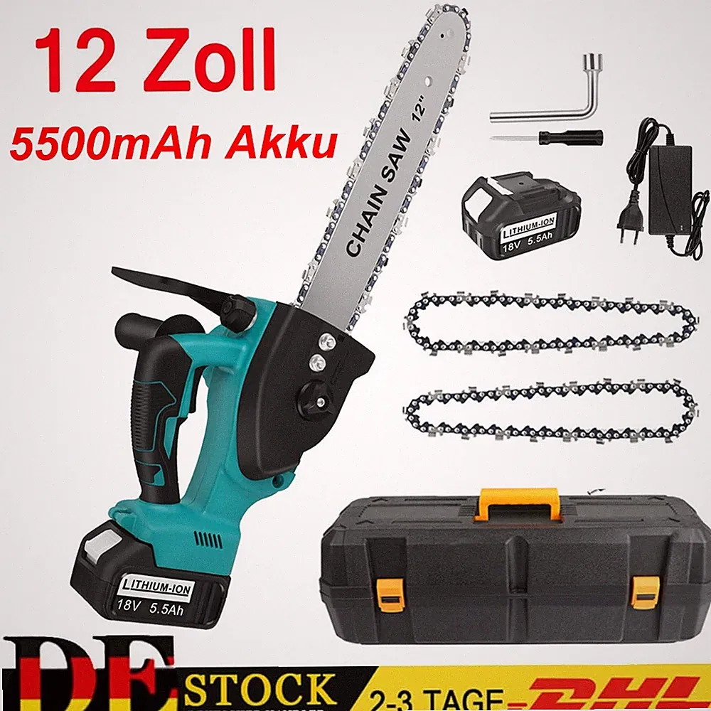 12Zoll Motorsäge Akku Elektro Kettensägen Handketten Für Makita 18V 5500mAh Akku