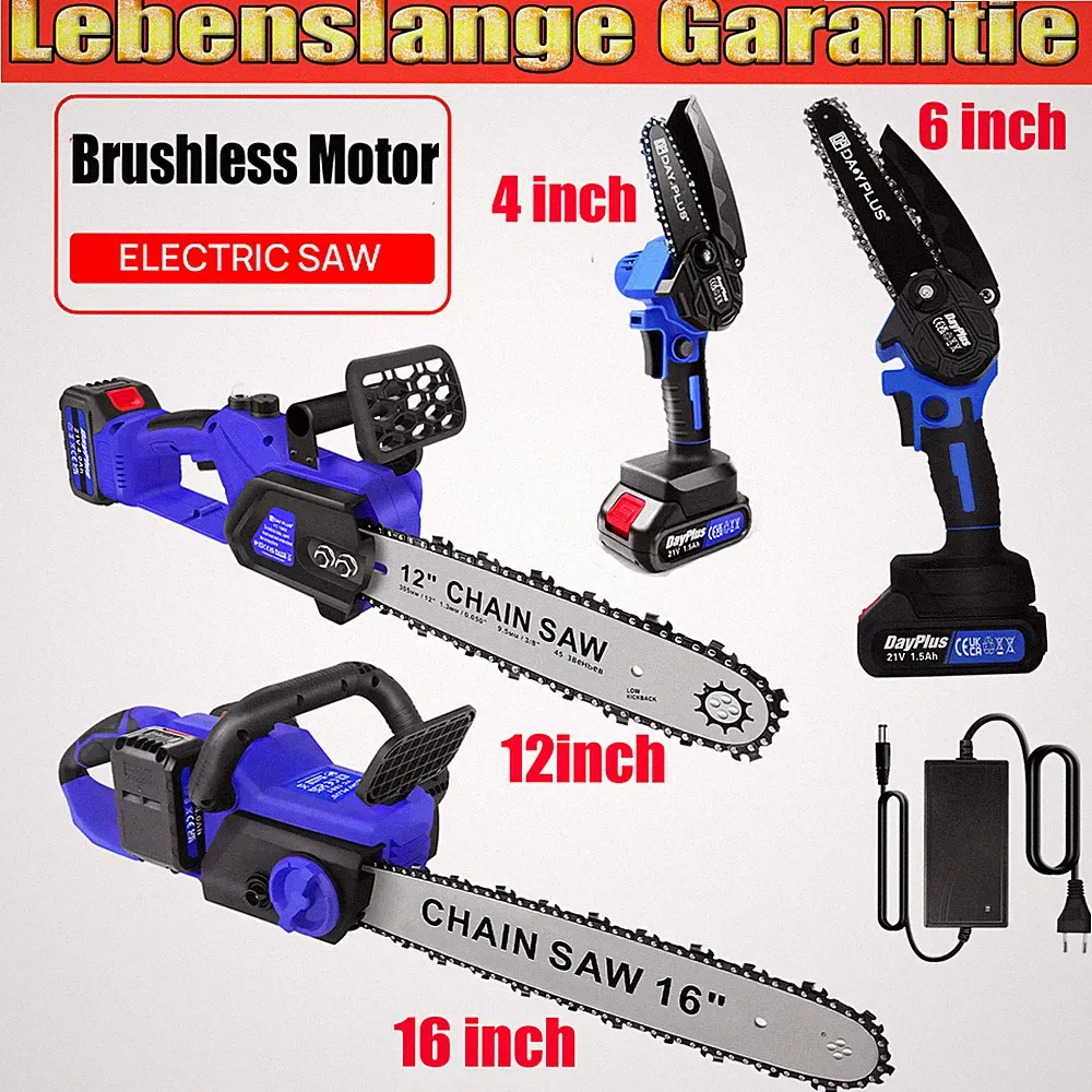 16 Zoll Einhand Elektrische Kettensäge mit Akku und Ladegerät zubehör 4/6/12"