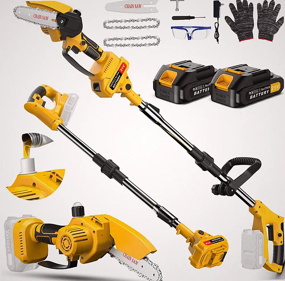 2-in-1 Akku Hochentaster & Mini Kettensäge mit Teleskopstiel für Gartenarbeiten