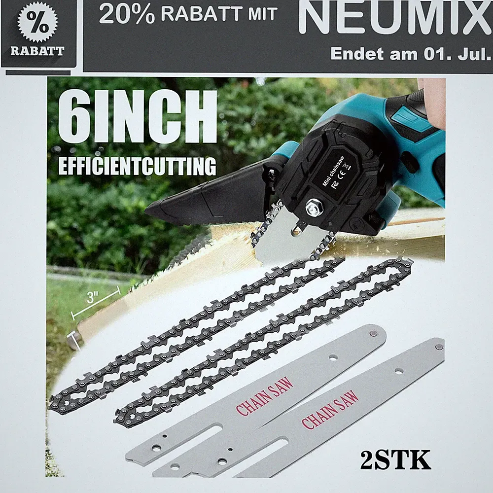 2 Set 6“Sägekette + Schwert Ersatzkette für Bosch 6 Zoll Akku Kettensäge Mini