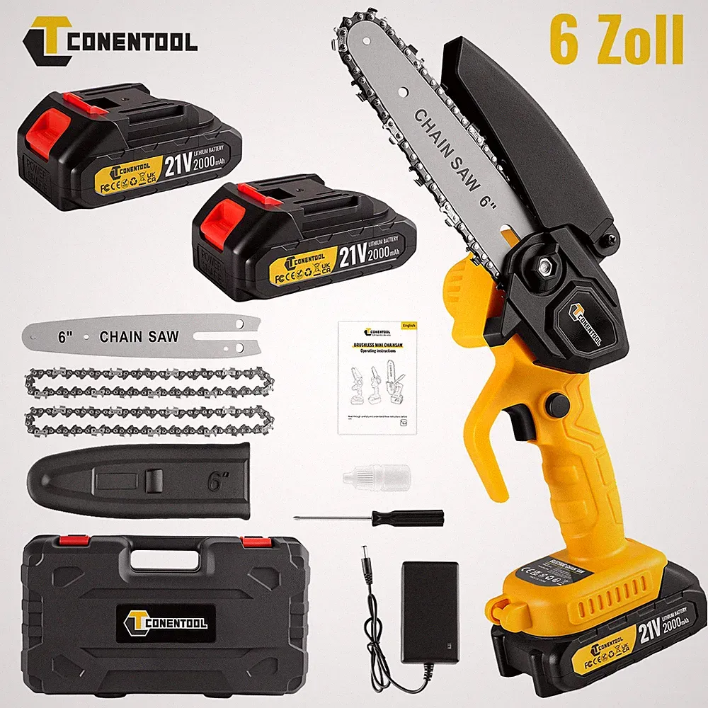2026 6 Zoll Kettensäge Akku kettensäge mit 2000mAh Akku für Gartenscheren 600W