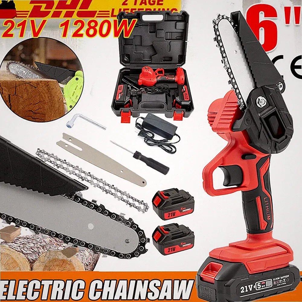 21 V Akku Kettensäge Mini Elektro Kettensägen Handkettensäge 6 Zoll Mit 2 Akkus