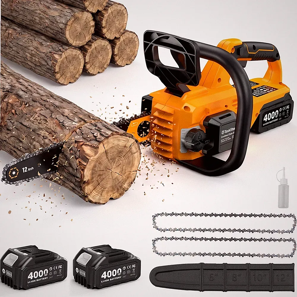 21V Akku Kettensäge 12-Zoll Elektro Kettensägen Baumsäge mit 2x 4.0Ah