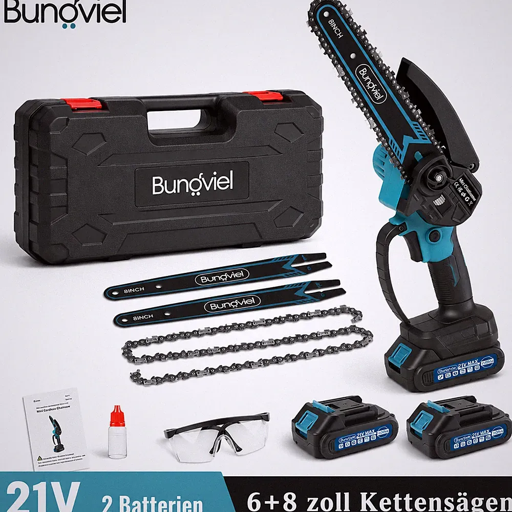 21V Akku Kettensäge 6+8 Zoll Mini Elektro Kettensägen Handkettensäge Mit 2 Akkus
