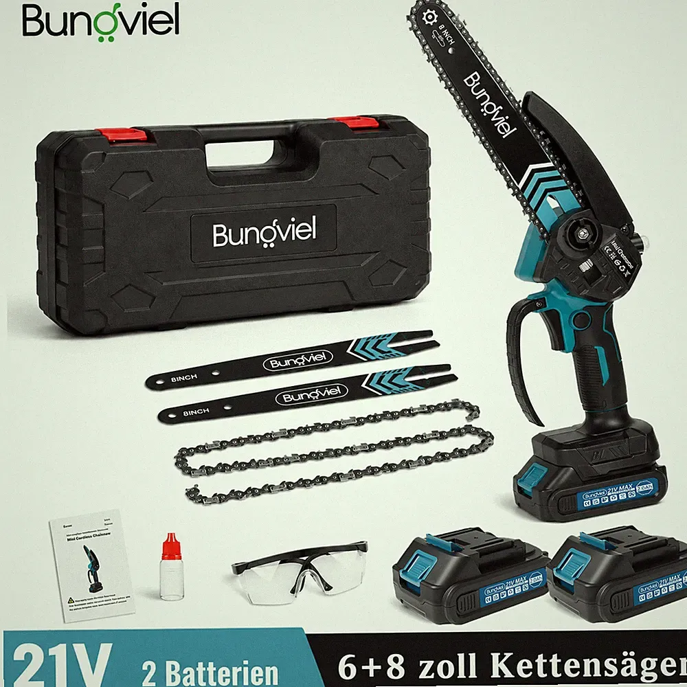 21V Akku Kettensäge 6+8 Zoll Mini Elektro Kettensägen Handkettensäge Mit 2 Akkus