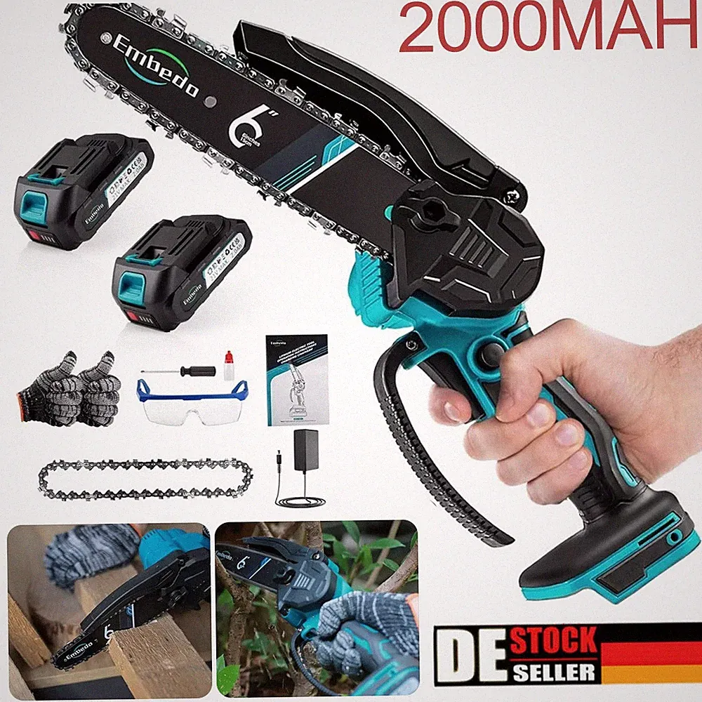 21V Akku Kettensäge 6 Zoll Mini Elektro Kettensägen Handkettensäge Mit 2 Akku