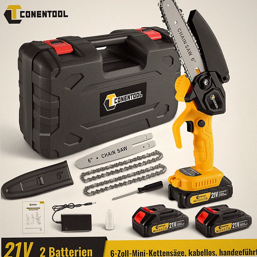 21V Akku Kettensäge 6 Zoll Mini Elektro Kettensägen Handkettensäge Mit 2 Akku
