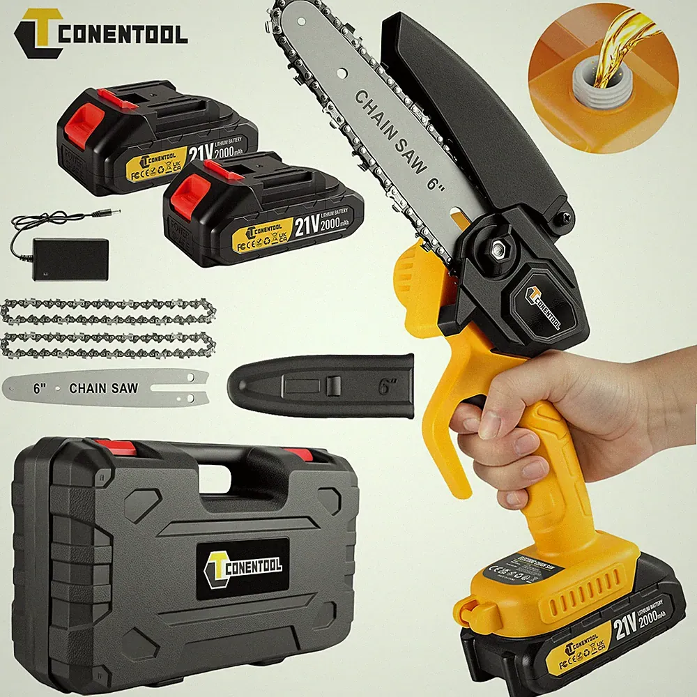 21V Akku Kettensäge Bürstenloser Mini Elektro Kettensägen 6" Handkettensäge Akku