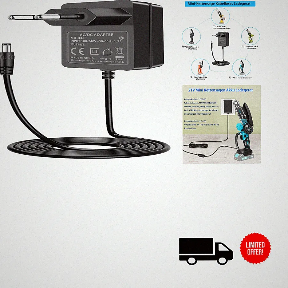 21V Lithium Akku Ladegerät für Mini Kettensägen, Kompatibel mit 20V 1A Schwarz