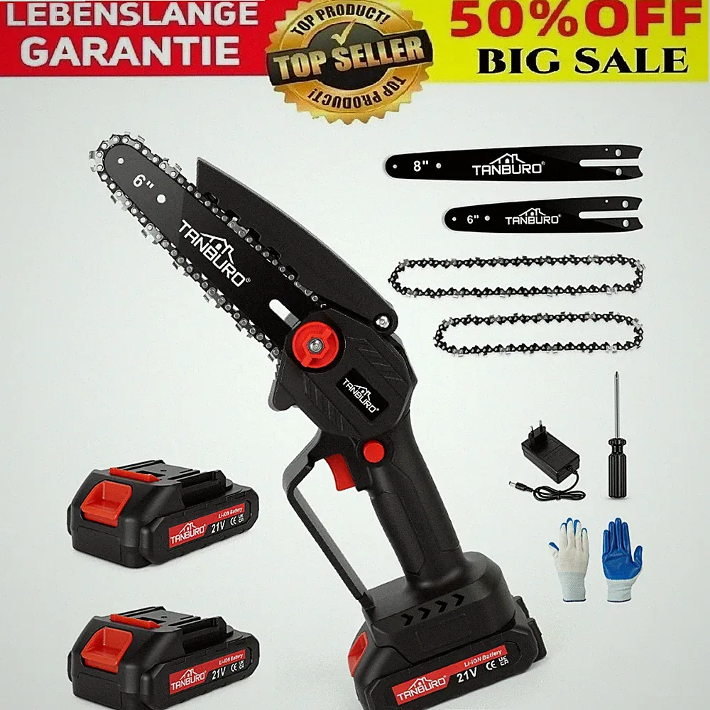 21V Mini Akku Kettensäge Set 6/8 Zoll Einhandsäge Astsäge mit 2Akkus&Zubehör DHL