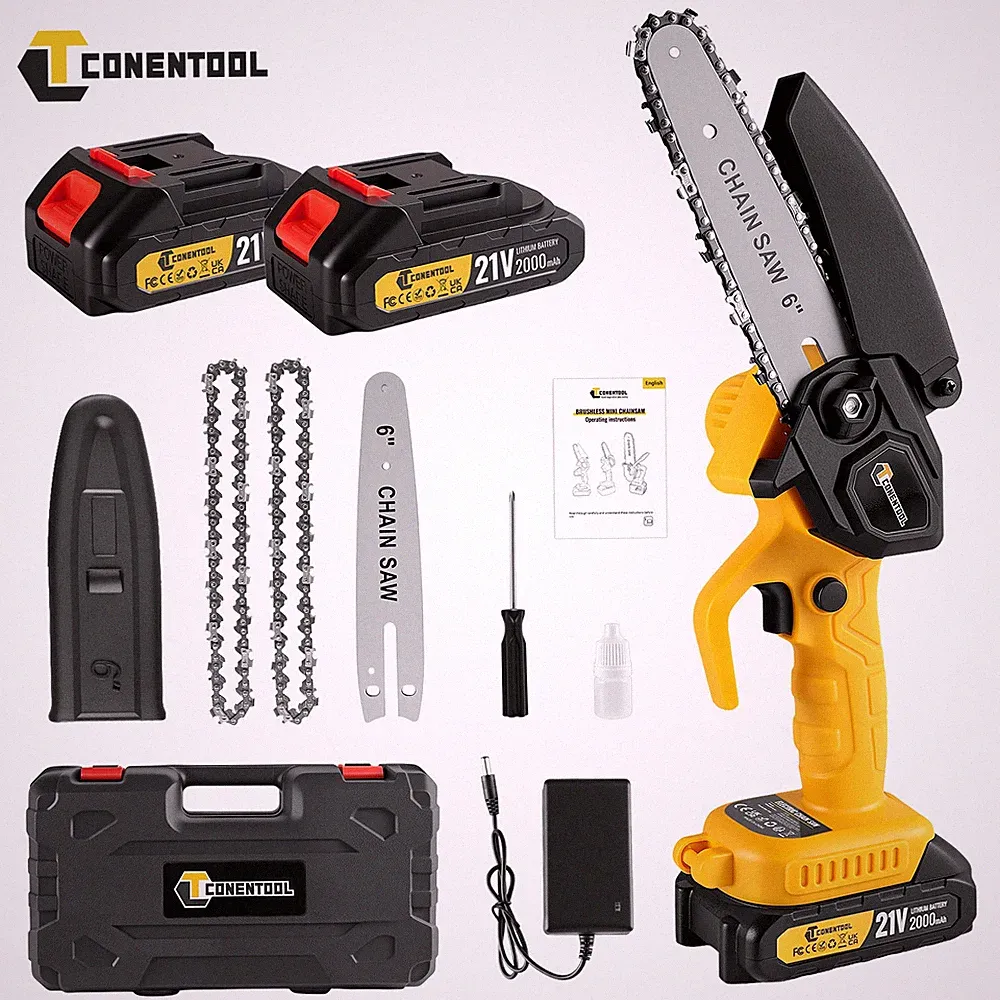 21V Mini Akku Kettensäge Set 6 Zoll Einhandsäge Astsäge mit 2 Akkus & Zubehör