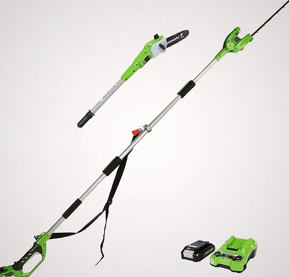 24V Akku Hochentaster und Teleskop-Heckenschere (2-in-1) Greenworks G24PSHK2