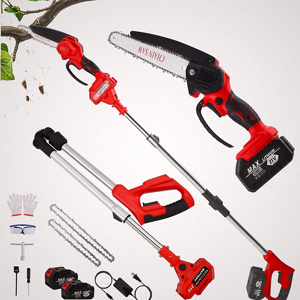 2in1 Akku Hochentaster & 8 Zoll Mini Kettensäge, Elektrisch 21V Teleskop Asts...