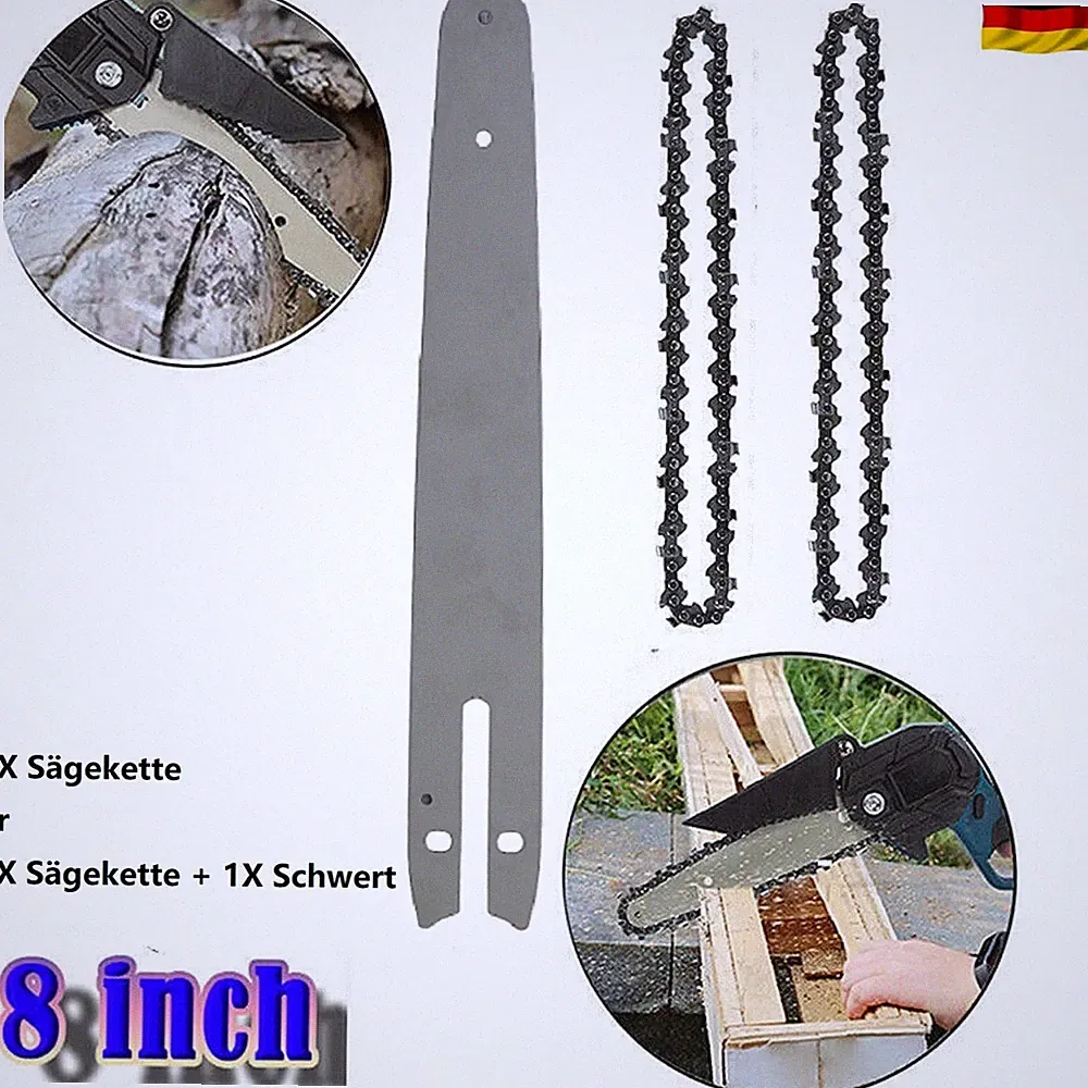 2X 8 Zoll Sägekette + Schwert Ersatzkette für 8" Mini Akku Kettensäge Motorsäge
