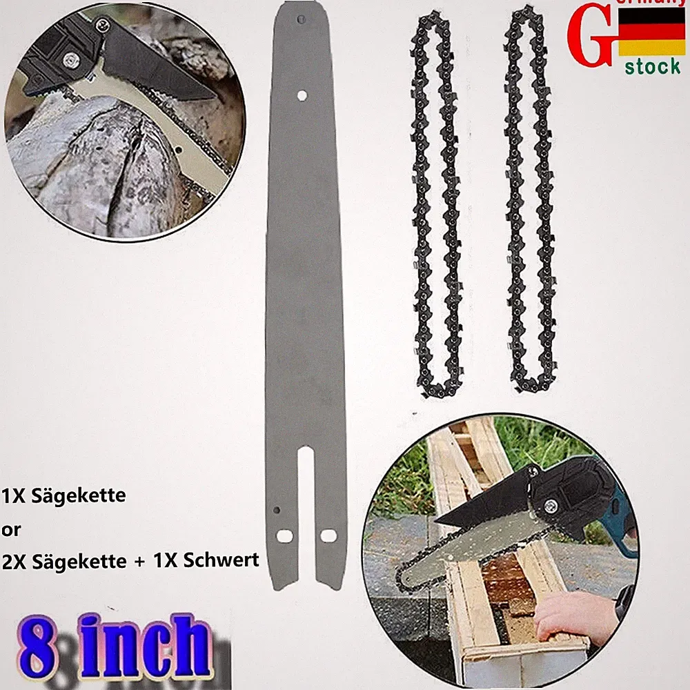 2X 8 Zoll Sägekette + Schwert Ersatzkette für 8" Mini Akku Kettensäge Motorsäge