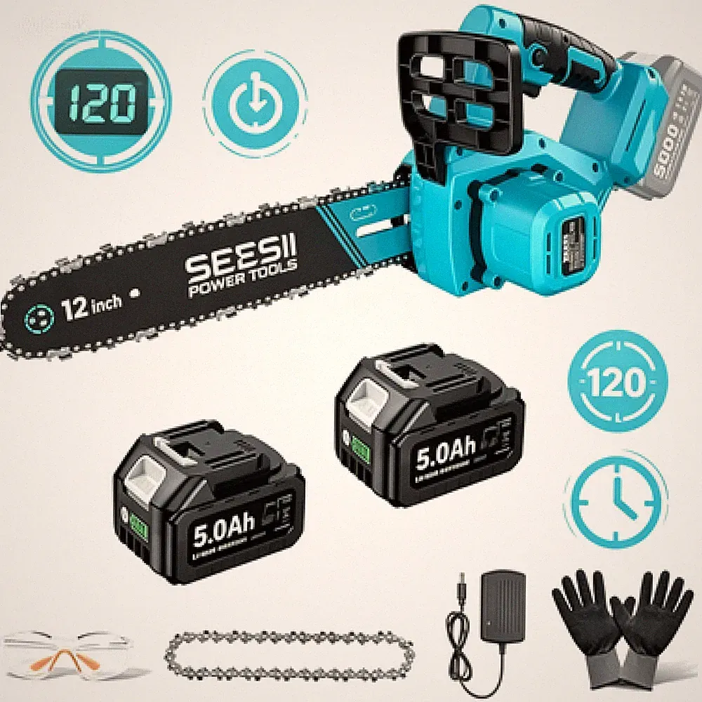 SEESII Akku Kettensäge 30cm Schwert 1200W Brushless werkzeugloser Kettenwechsel
