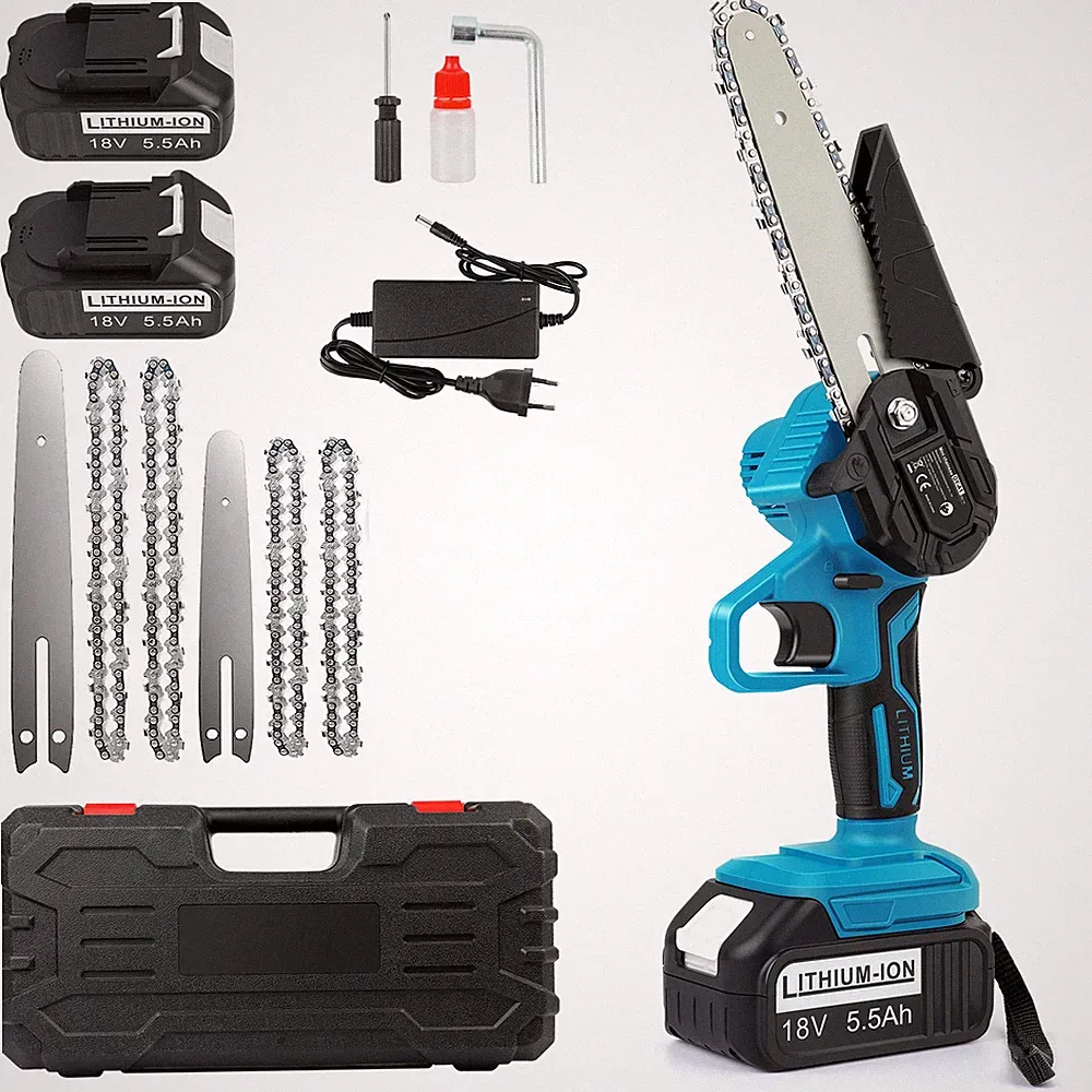 4+6 Zoll w/ 2x 5,5Ah Akku Elektro Mini Kettensäge Handkettensäge für Makita DE