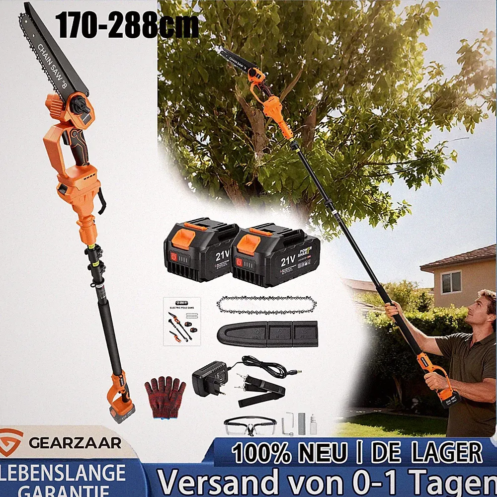 4-in-1 Akku Hochentaster 8 Zoll Kettensäge für Baumpflege 2x4.0Ah Orange
