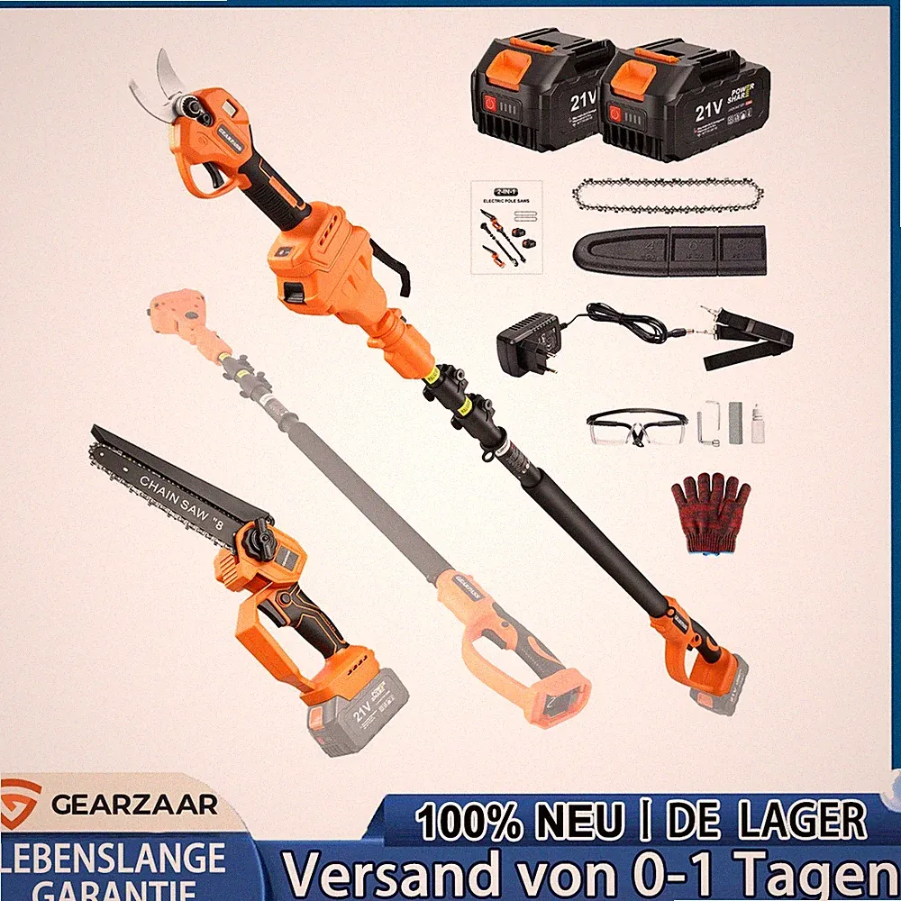 4-in-1 Akku Teleskop Kettensäge 8 Zoll für Baumpflege 2x4.0Ah Orange