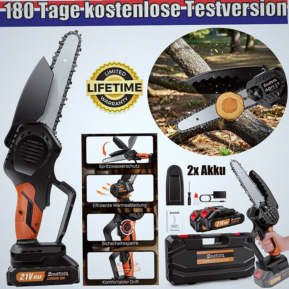 4000W PRO. 6Zoll 2Akku-Kettensäge Motorsäge Elektro-Kettensäge Baumsäge +zubehör