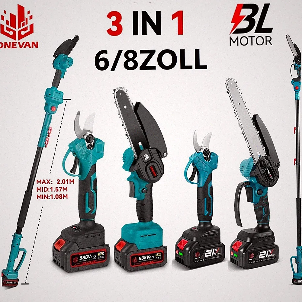 6/8'' Hochentaster Akku Kettensäge 3IN1 21V Teleskop Gartenschere Astkettensäge