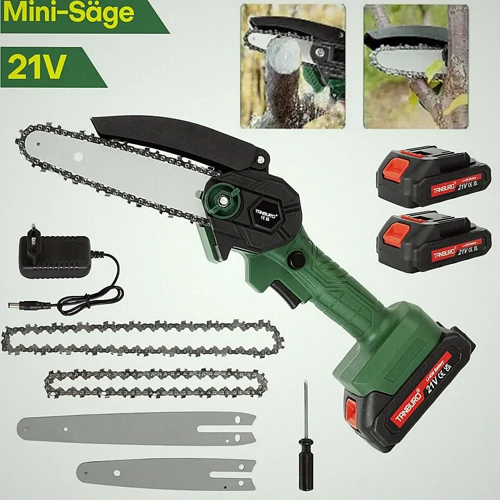 6+8 Zoll Kleine Akku-Elektrokettensäge Mini Einhandsäge Astsäge 21V Mit 2 Akku