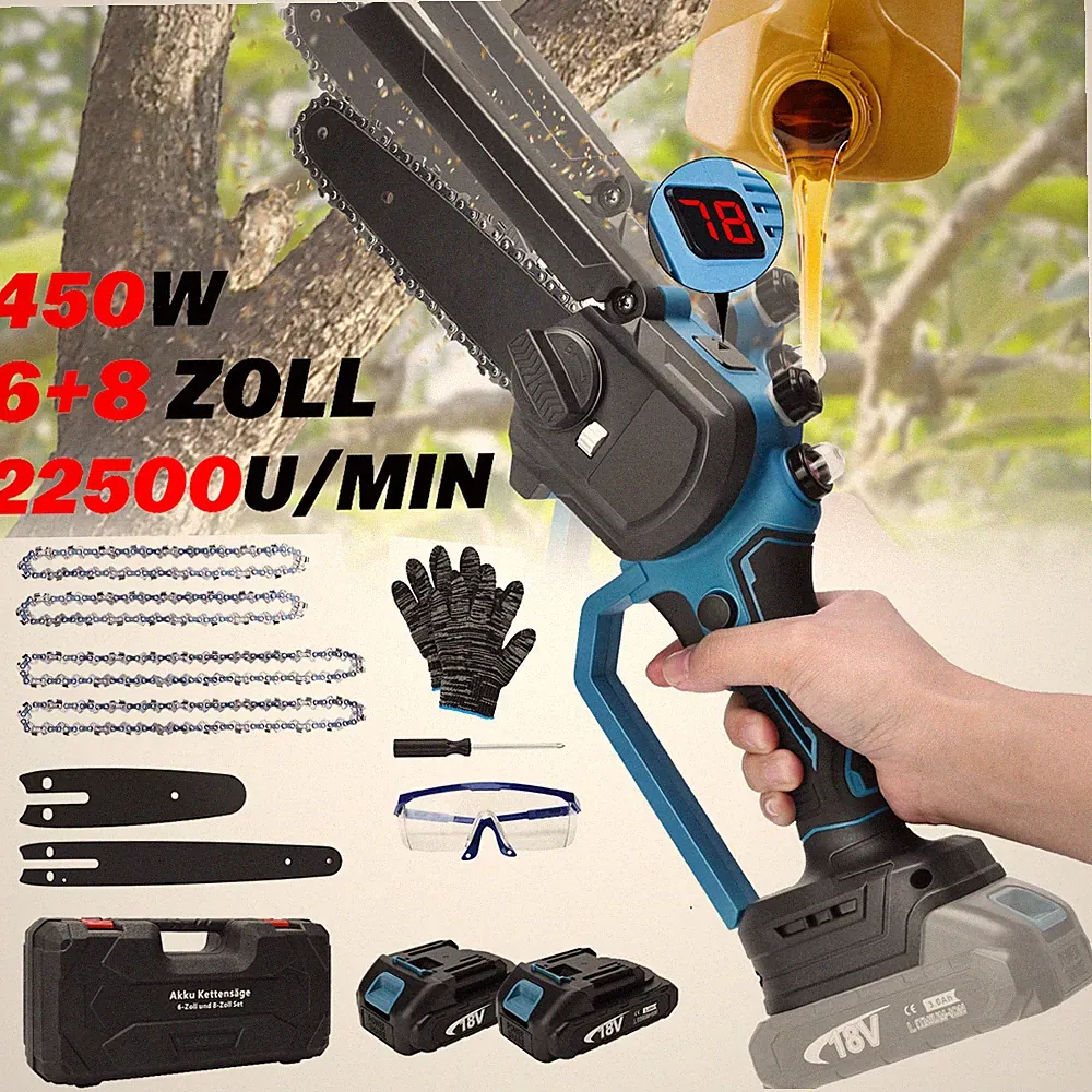 6+8 Zoll Kleine Akku-Elektrokettensäge Mini Einhandsäge Astsäge für Makita 18V