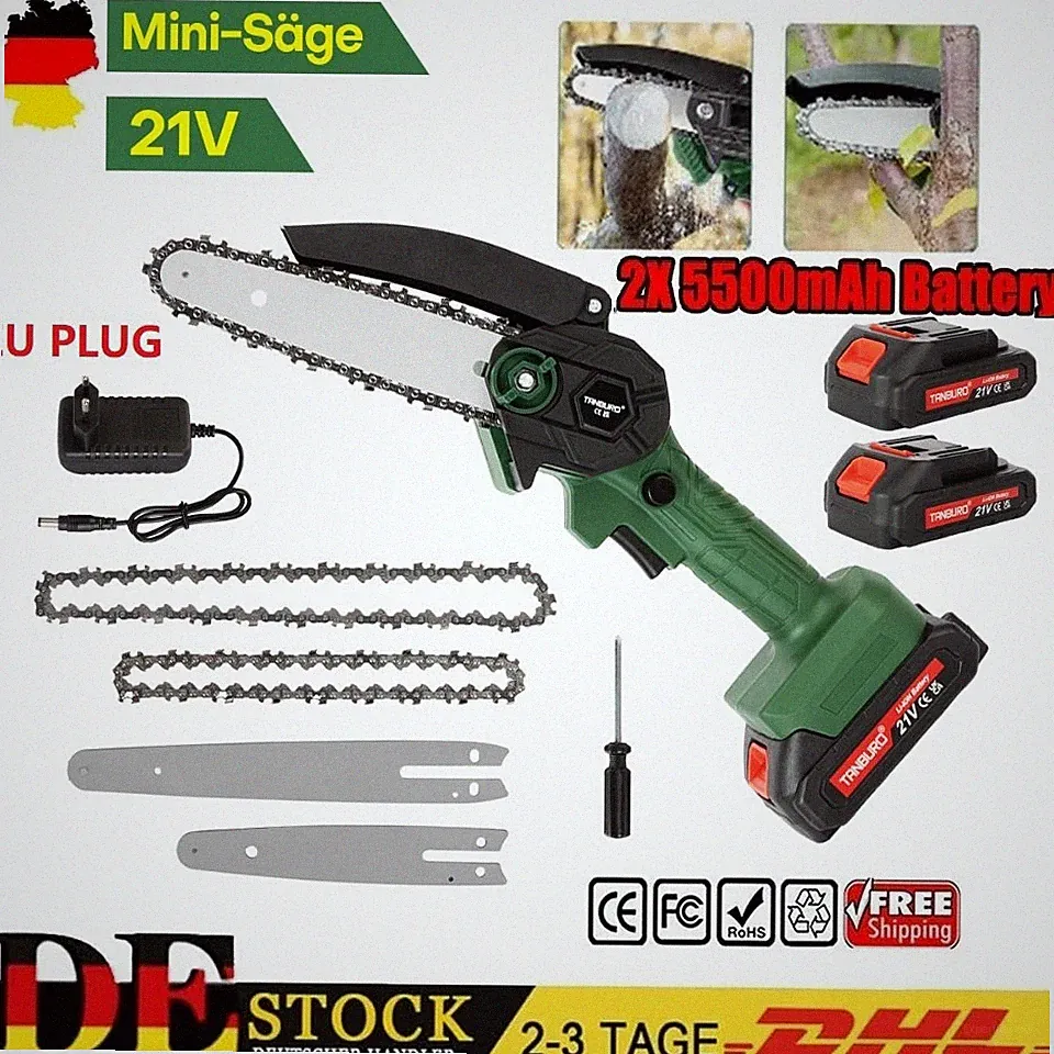 6+8 Zoll Kleine Akku-Elektrokettensäge Mini Einhandsäge Astsäge Mit 2X Akku DHL