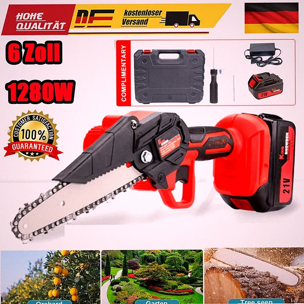 6"Akku Kettensäge Mini Elektro Kettensägen Handkettensäge Mit 2 Akku 21V NEU