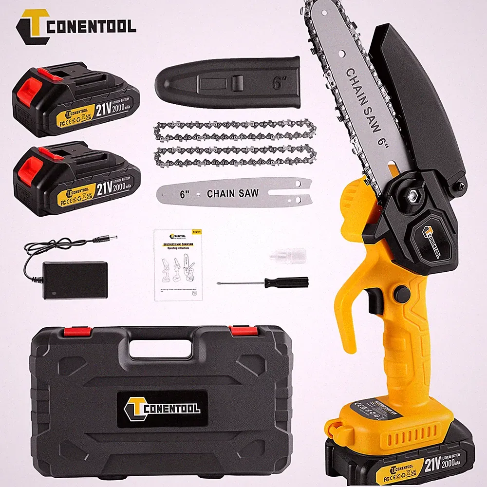 6 Zoll Akku Kettensäge Mini Elektro Kettensägen Handkettensäge 21V Akku & Koffer