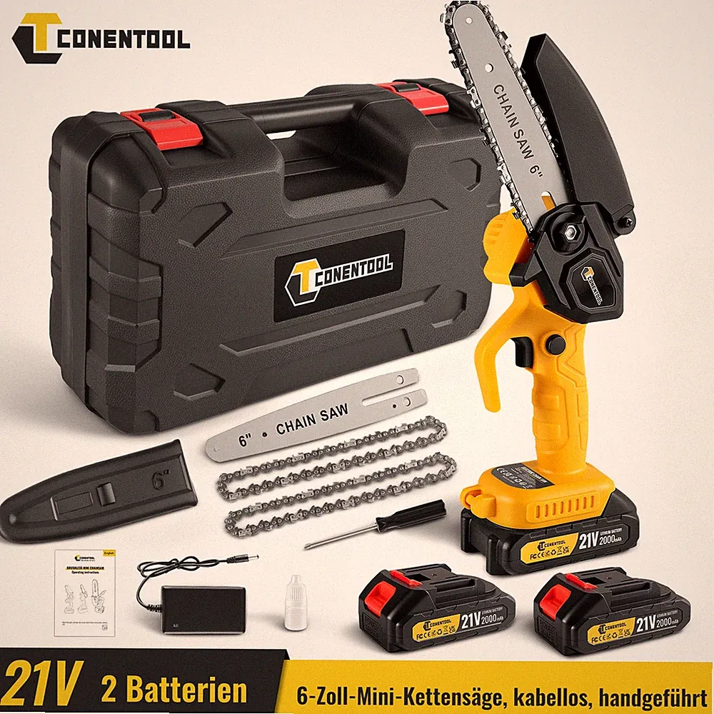 6 Zoll Akku Kettensäge Mini Elektro Kettensägen Handkettensäge Mit Akku 21V Neu
