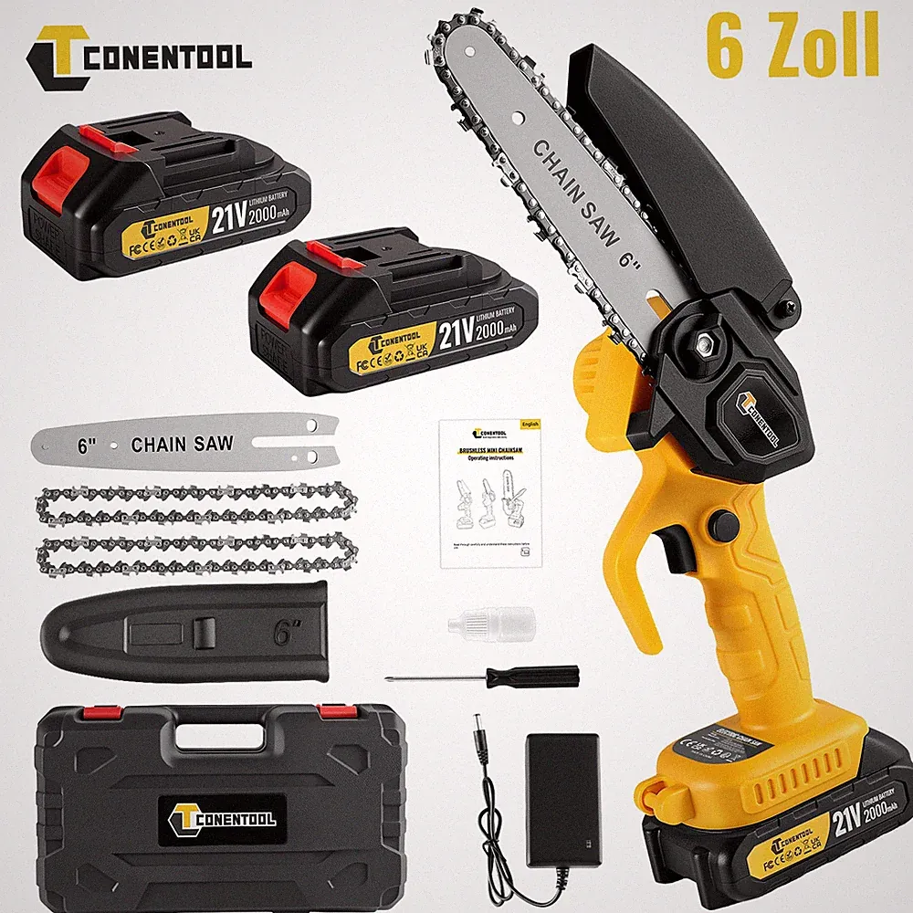 6 Zoll Akku Kettensäge Mini kettensäge mit 2000mAh Akku für Gartenscheren 600W