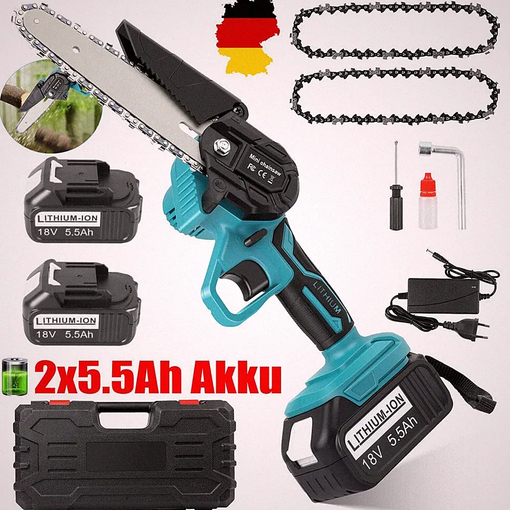 6 Zoll Mini Elektro Kettensäge w/ 2x5,5Ah Akku Kabello Handkettensäge für makita