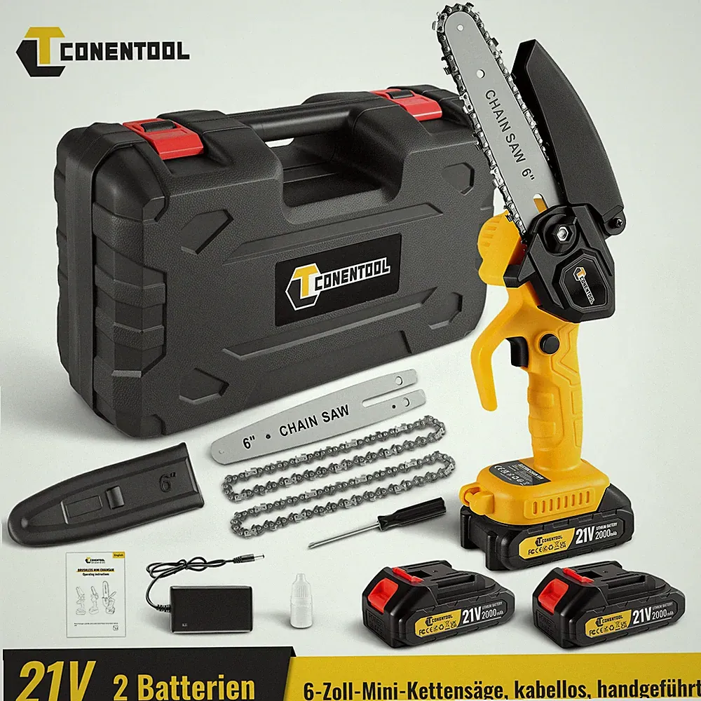 6 Zoll Mini Kettensäge Akku kettensäge mit 2000mAh Akku für Gartenscheren 600W