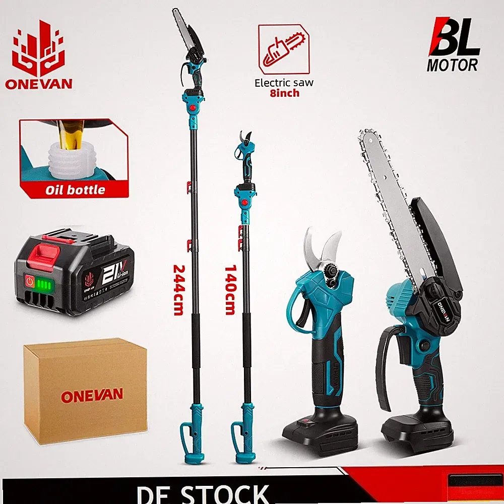 8'' 4IN1 Teleskop Kettensäge Akku Astsäge Gartenschere Teleskopisch w/1 Akku Set