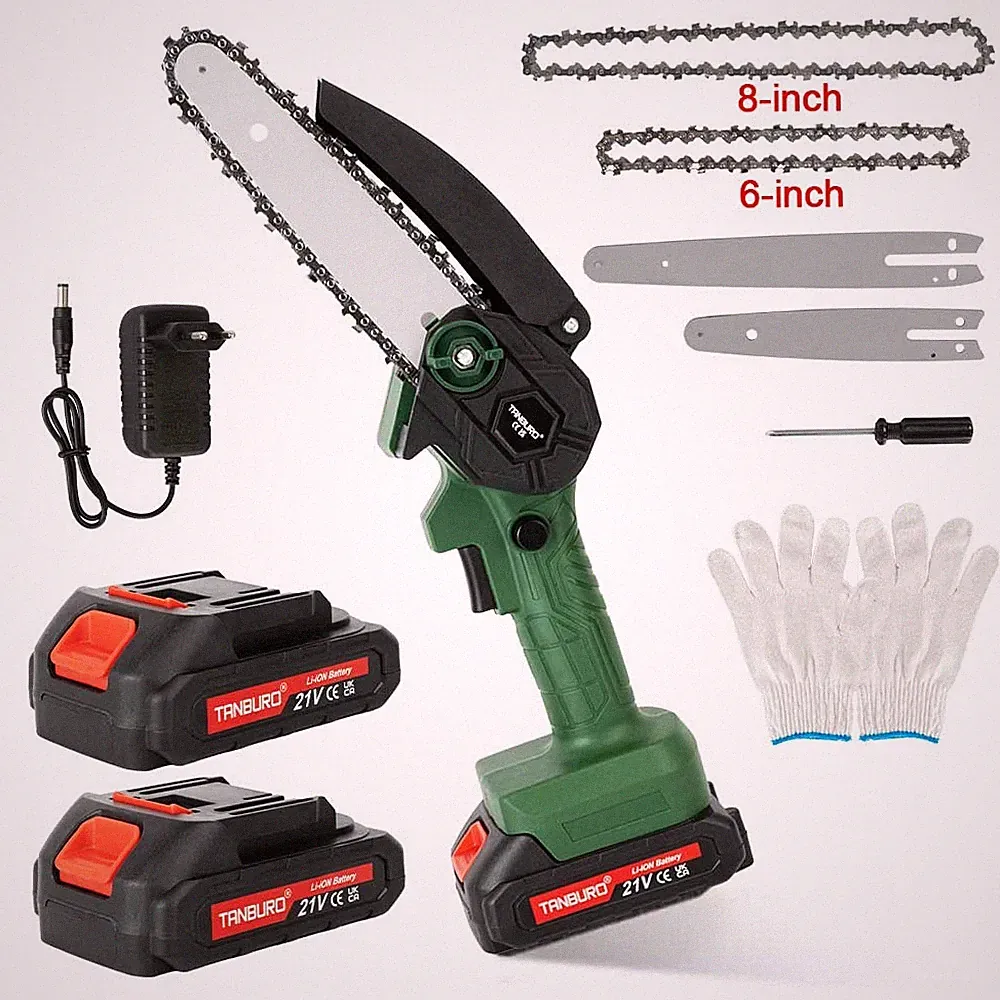 8+6 Zoll Mini Akku Kettensäge Bürstenloser Handkettensäge mit 2 Akku Für Makita