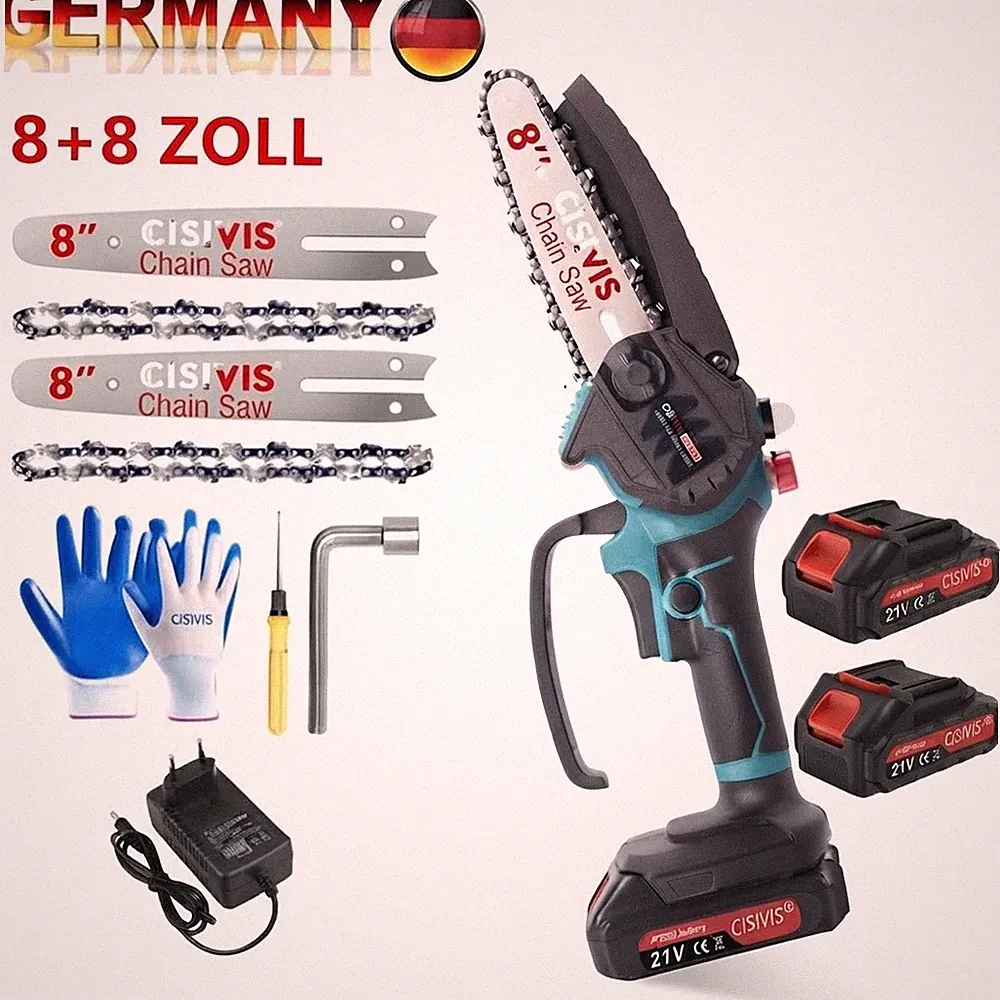 8+8 Zoll Kleine Akku-Elektrokettensäge Mini Einhandsäge Astsäge 21V Mit 2 Akku⭐
