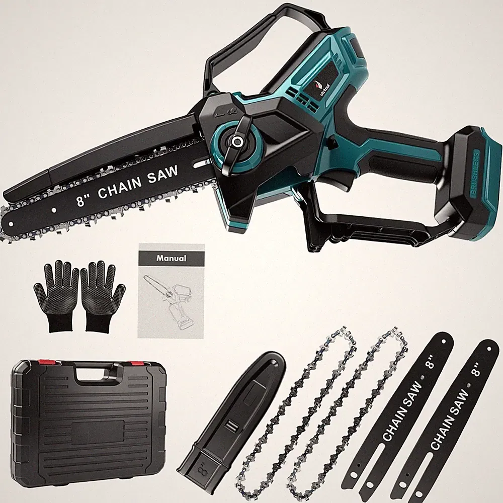 8" Akku Mini Kettensäge Bürstenlos für Makita 18V Akku Kettensäge 2 Kette Koffer