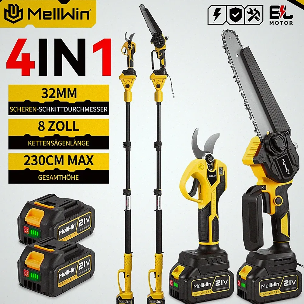 8'' Hochentaster Akku Kettensäge 4IN1 21V Teleskop Gartenschere Astkettensäge