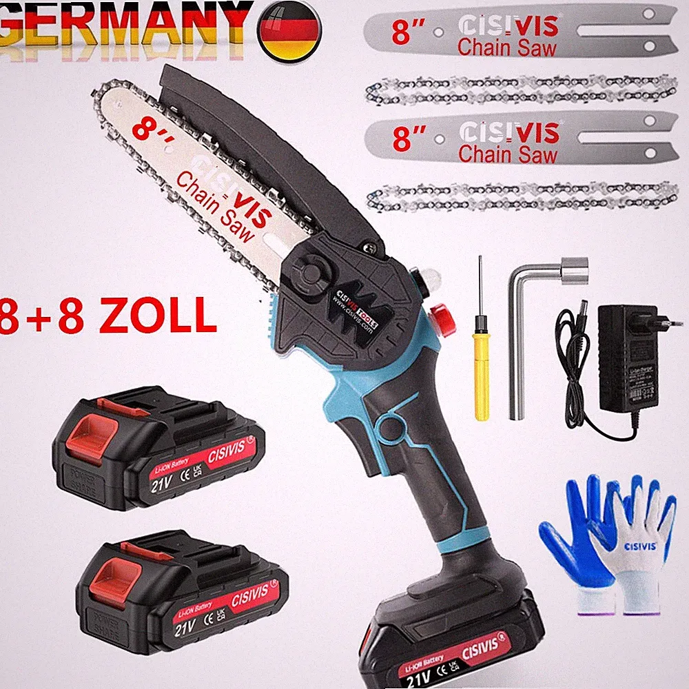 8 Zoll 21V Mit 2X Akku Kleine Akku-Elektrokettensäge Mini Einhandsäge