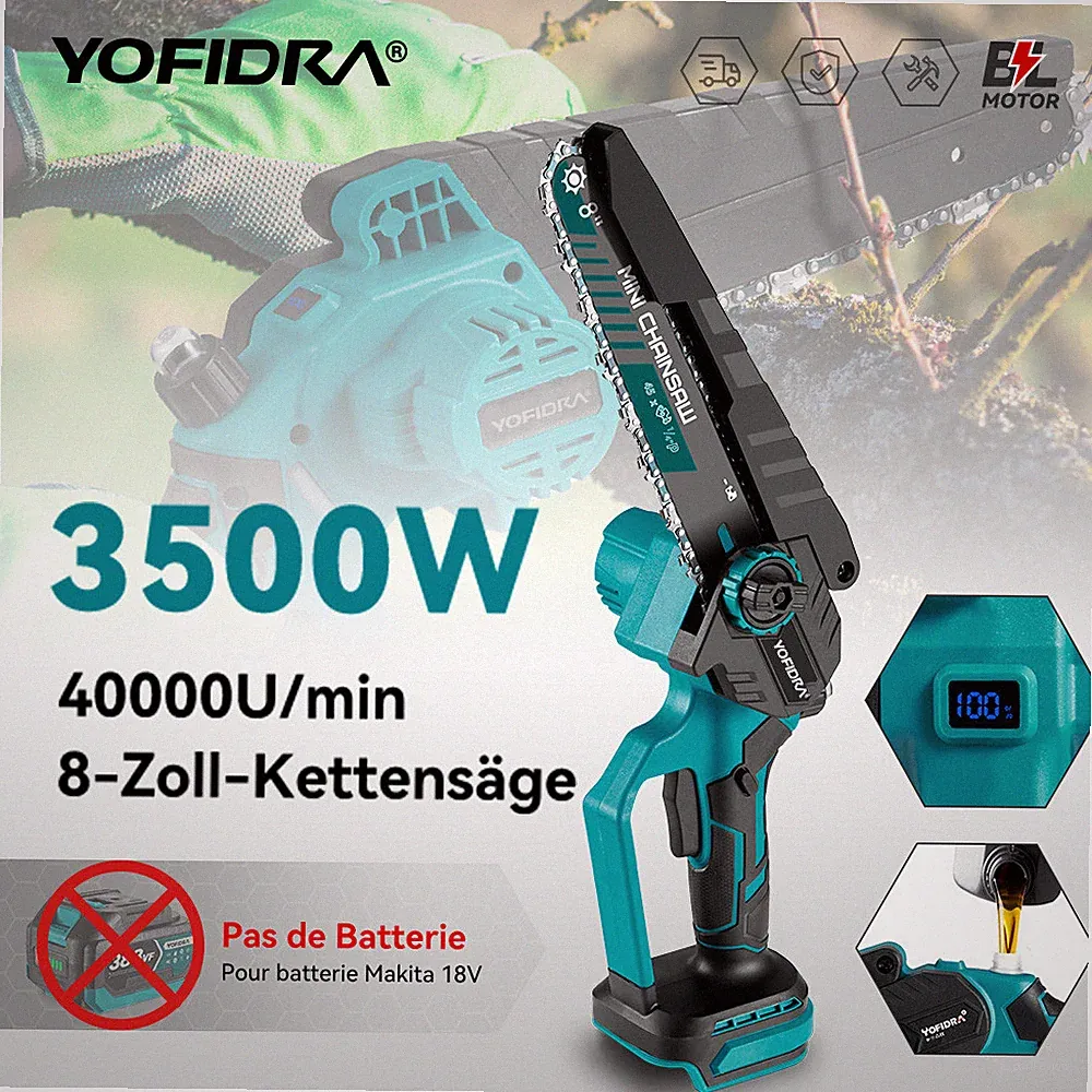 8 Zoll Mini Akku Kettensäge Bürstenloser Handkettensäge + Koffer Für 18V Makita