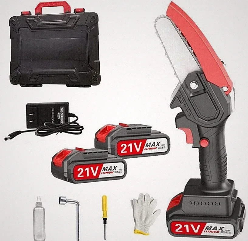 Akku-Elektrokettensäge 21V 4 Zoll Kleine Mini Einhandsäge Astsäge Mit 2 Akku