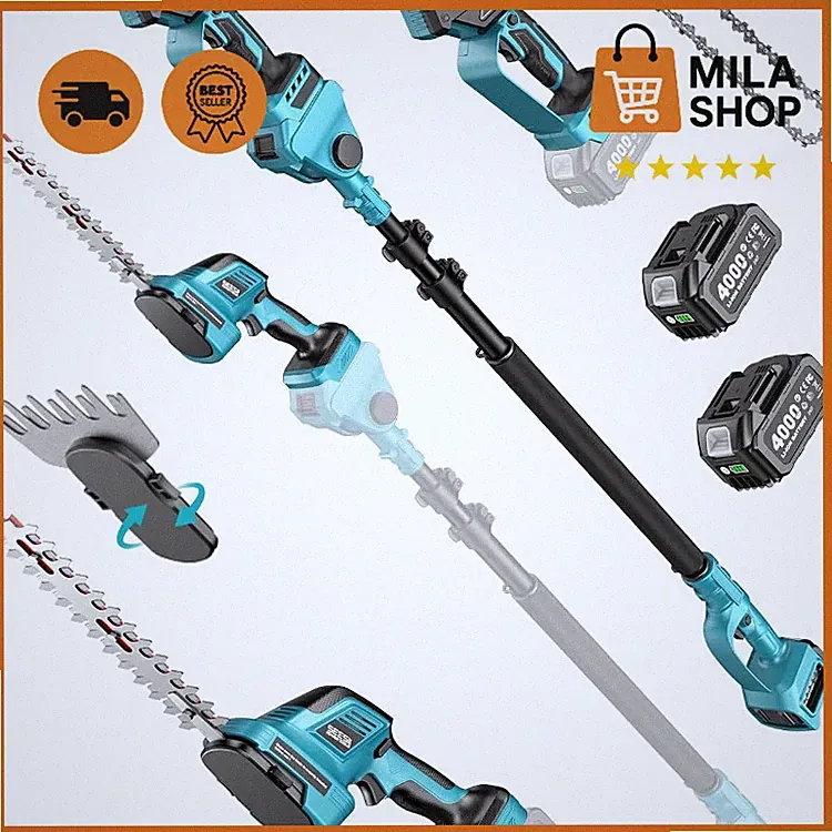 Akku Gartenwerkzeug Set 6in1 mit Teleskopstange Trimmer Saege multifunktional